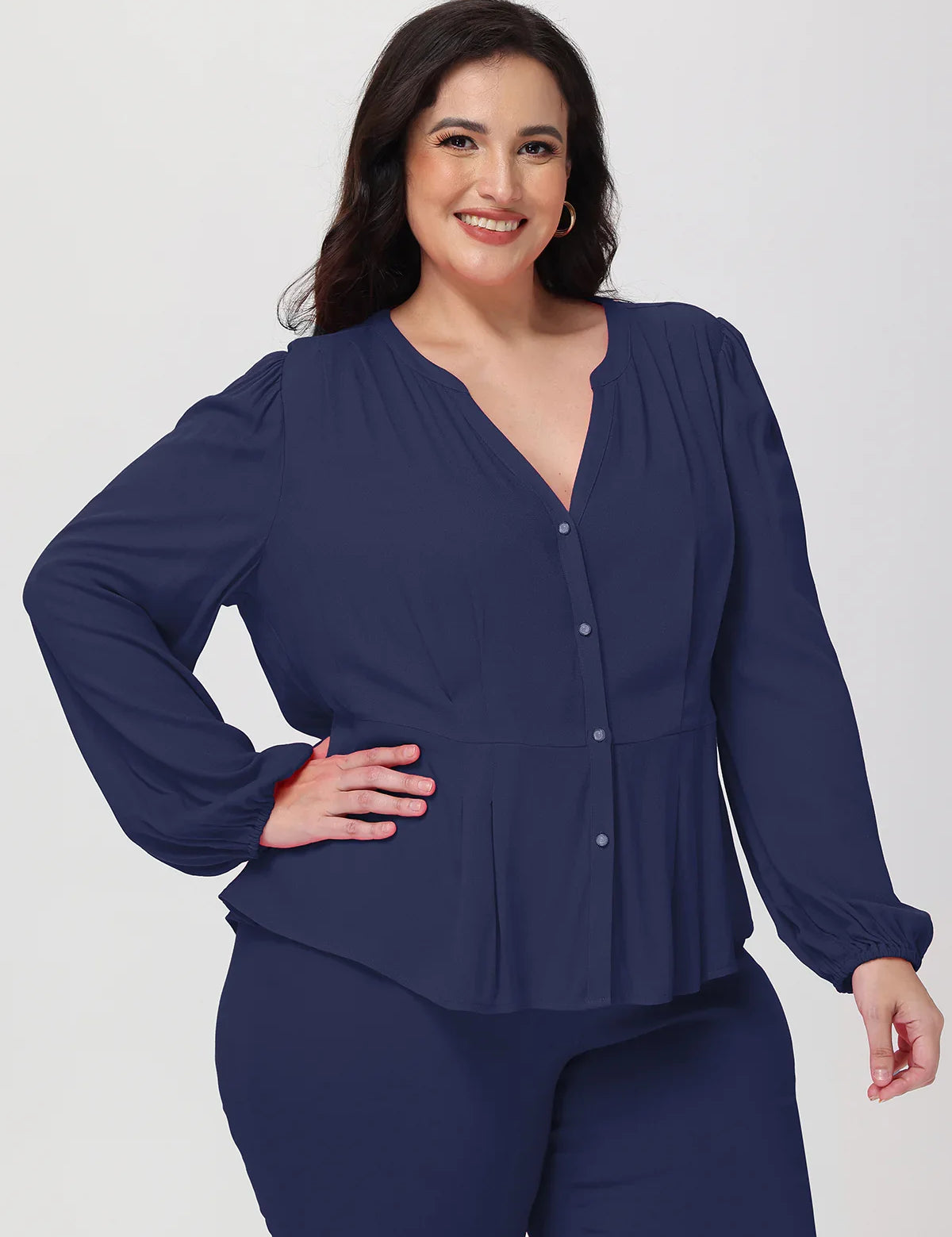 Plus Stripe Notch Neck Blouse