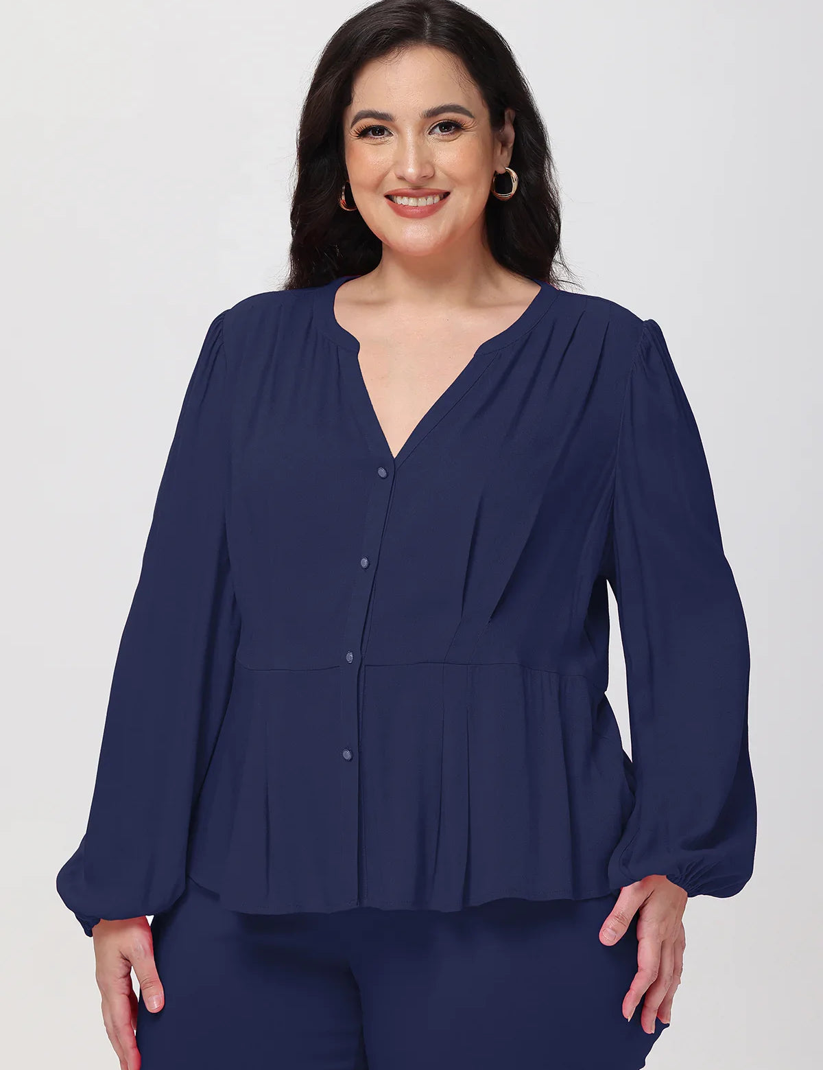 Plus Stripe Notch Neck Blouse