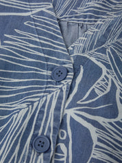 Button Front Leaf Print Blouse