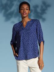 Dot Print Notch Neck Blouse