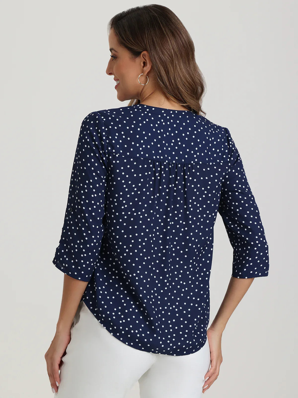 Dot Print Notch Neck Blouse
