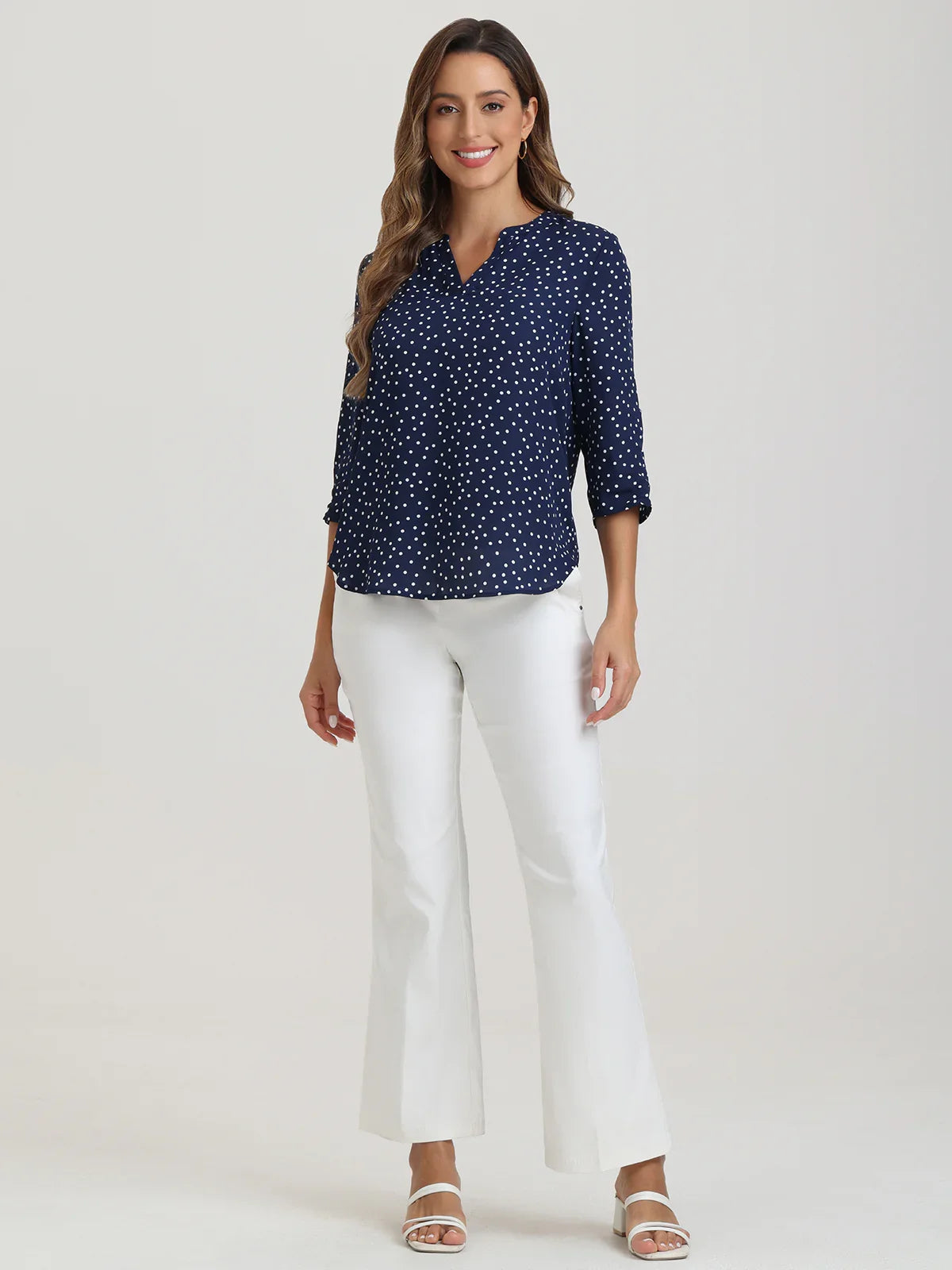 Dot Print Notch Neck Blouse