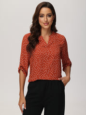 Dot Print Notch Neck Blouse