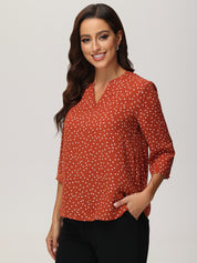 Dot Print Notch Neck Blouse