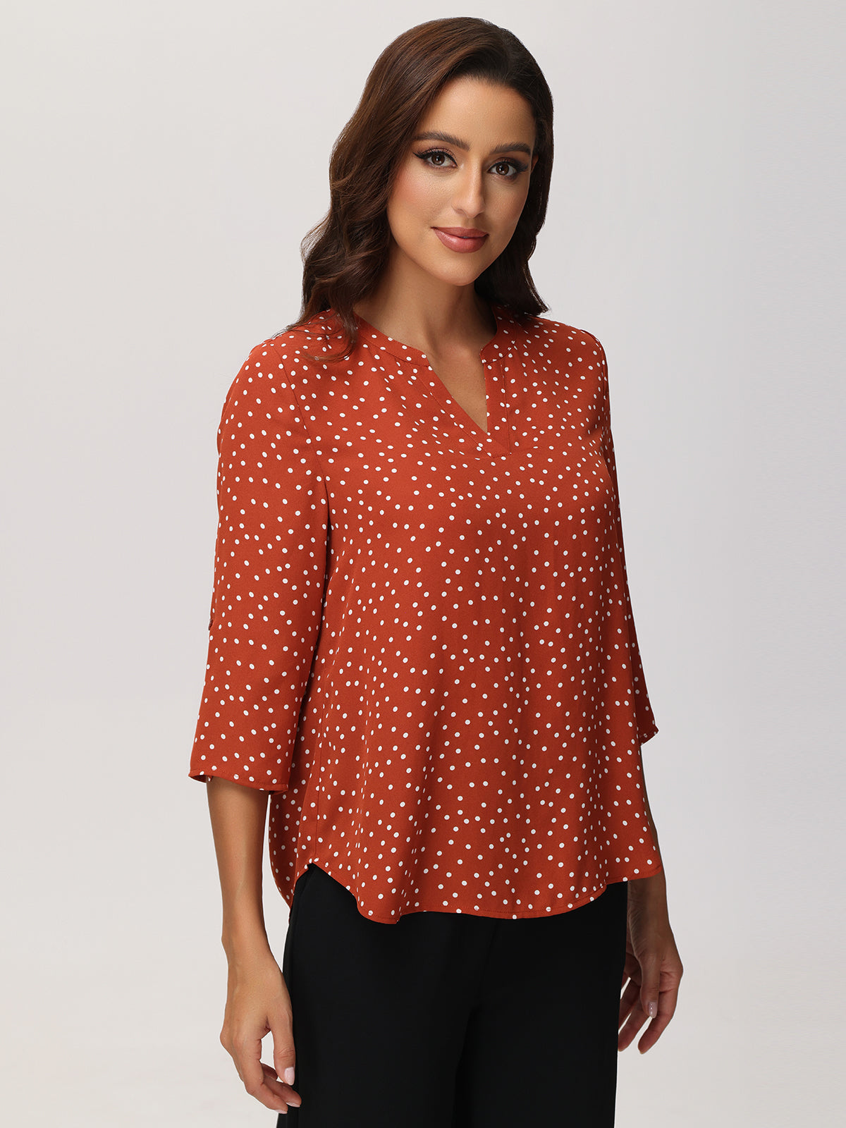 Dot Print Notch Neck Blouse