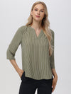 Stripe 3/4 Sleeve Popover Blouse