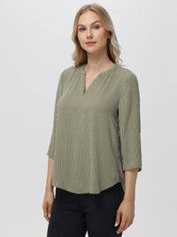 Stripe 3/4 Sleeve Popover Blouse