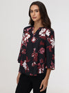 3/4 Sleeve FloralPopover Blouse