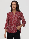 3/4 Sleeve Ditsy Floral Popover Blouse