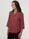 3/4 Sleeve Ditsy Floral Popover Blouse