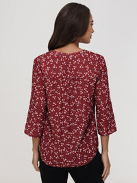 3/4 Sleeve Ditsy Floral Popover Blouse