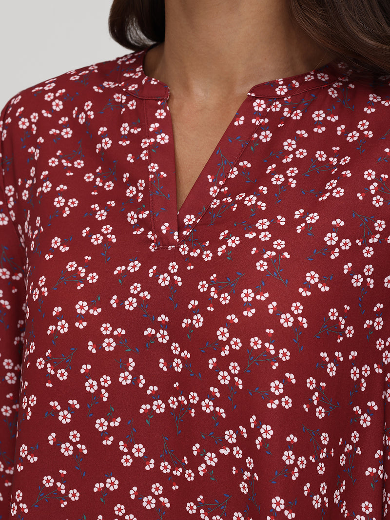 3/4 Sleeve Ditsy Floral Popover Blouse