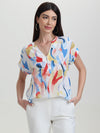 Abstract Print Half Zip Blouse