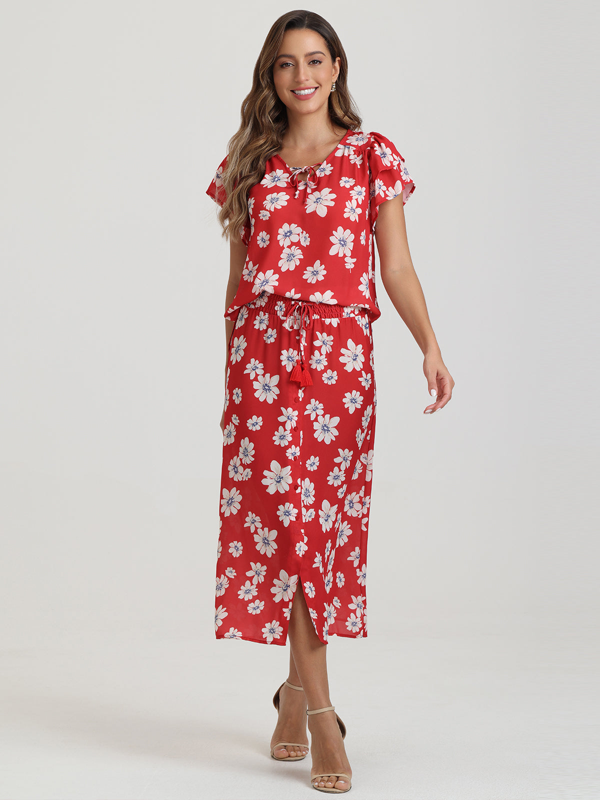 Floral Button Front Midi Skirt