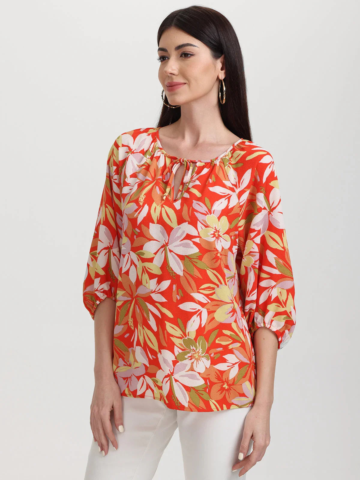 Floral Tie Neck Blouse