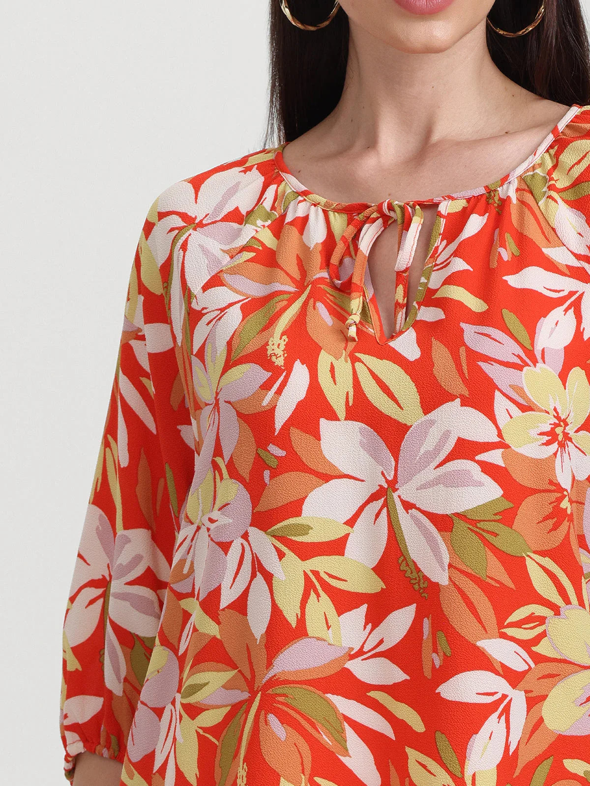 Floral Tie Neck Blouse