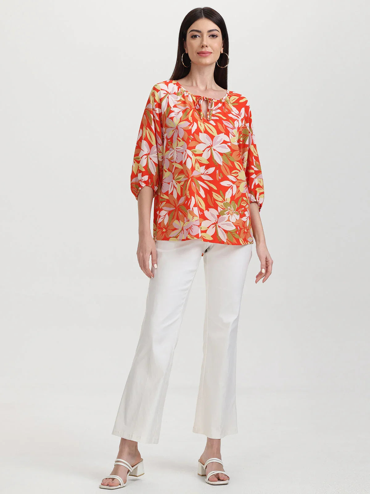 Floral Tie Neck Blouse