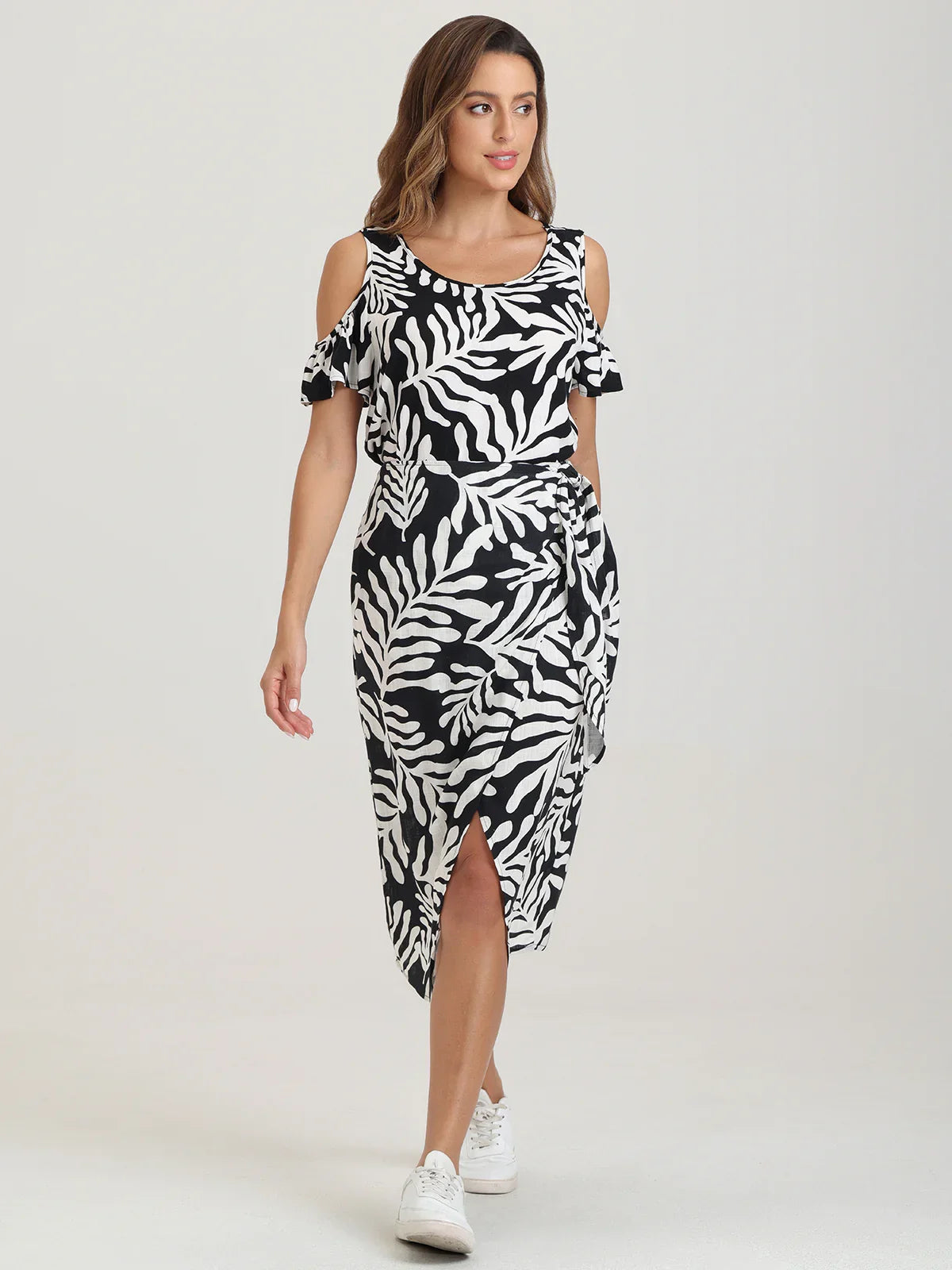 Faux Wrap Tie Side Midi Skirt