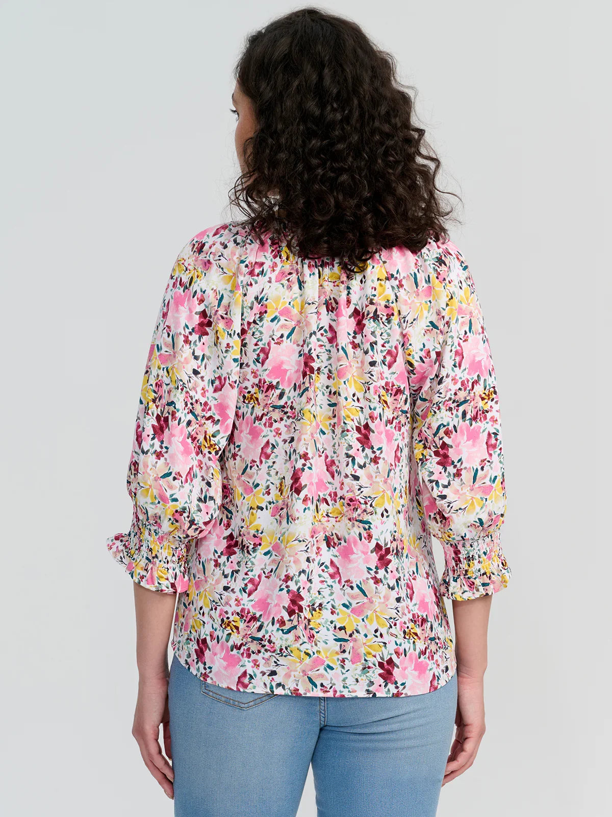 Print Smocked Cuff Blouse