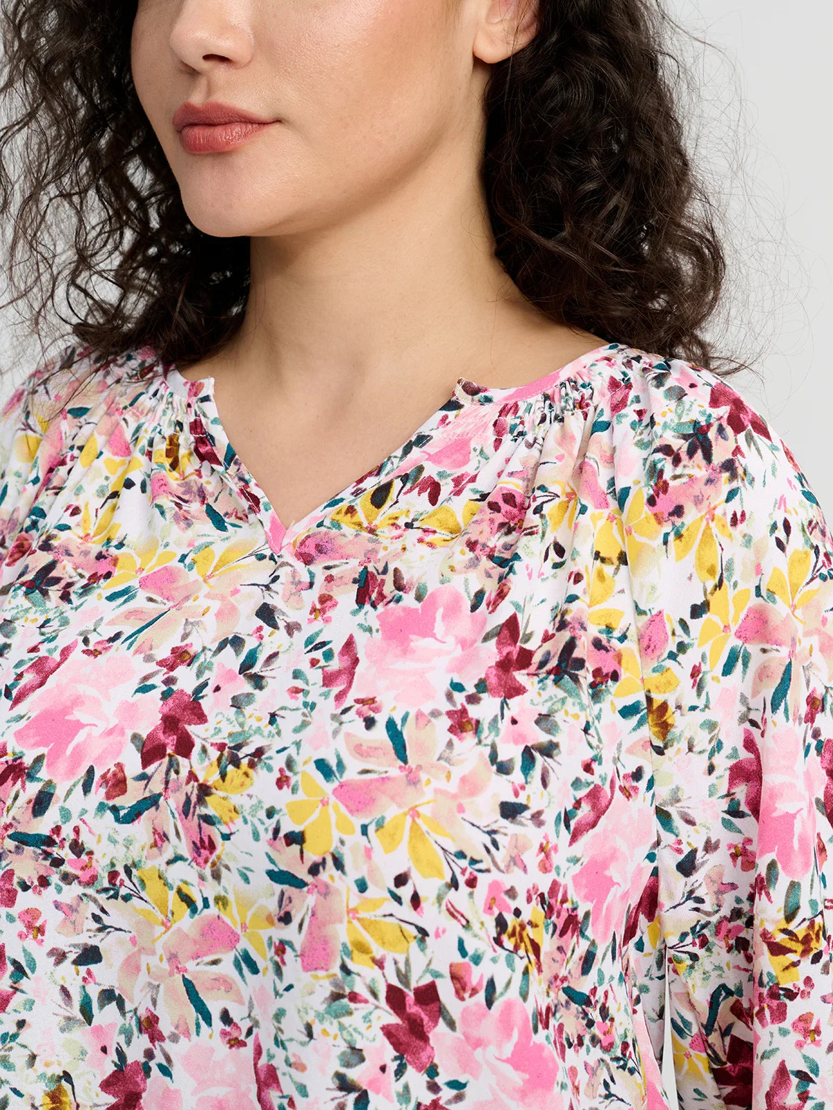 Print Smocked Cuff Blouse