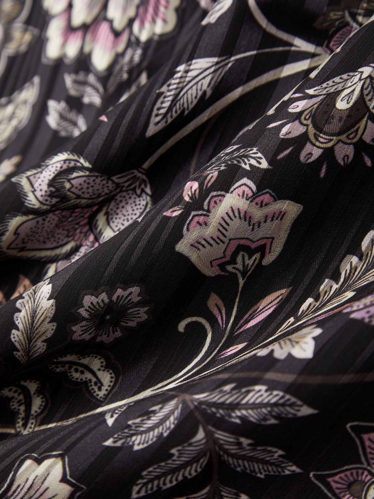 Close-up of floral patterned fabric with black background