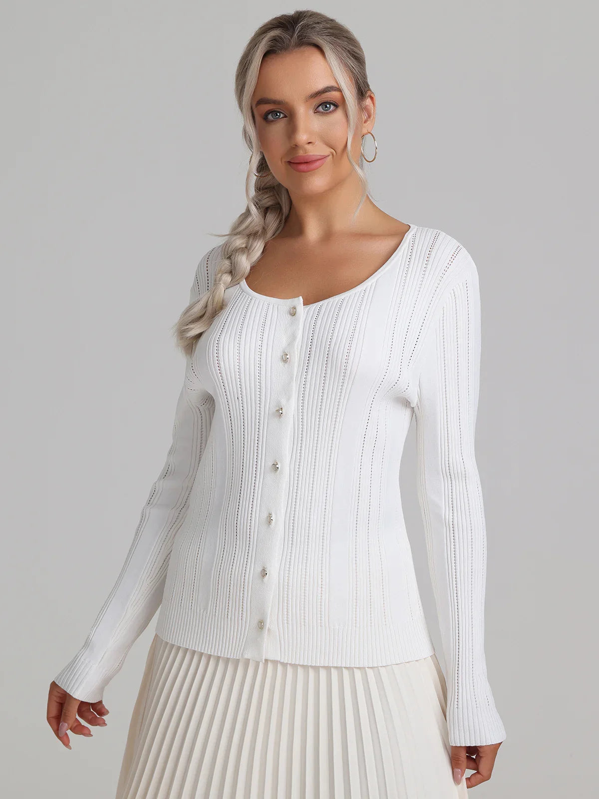 Pointelle Button Up Cardigan