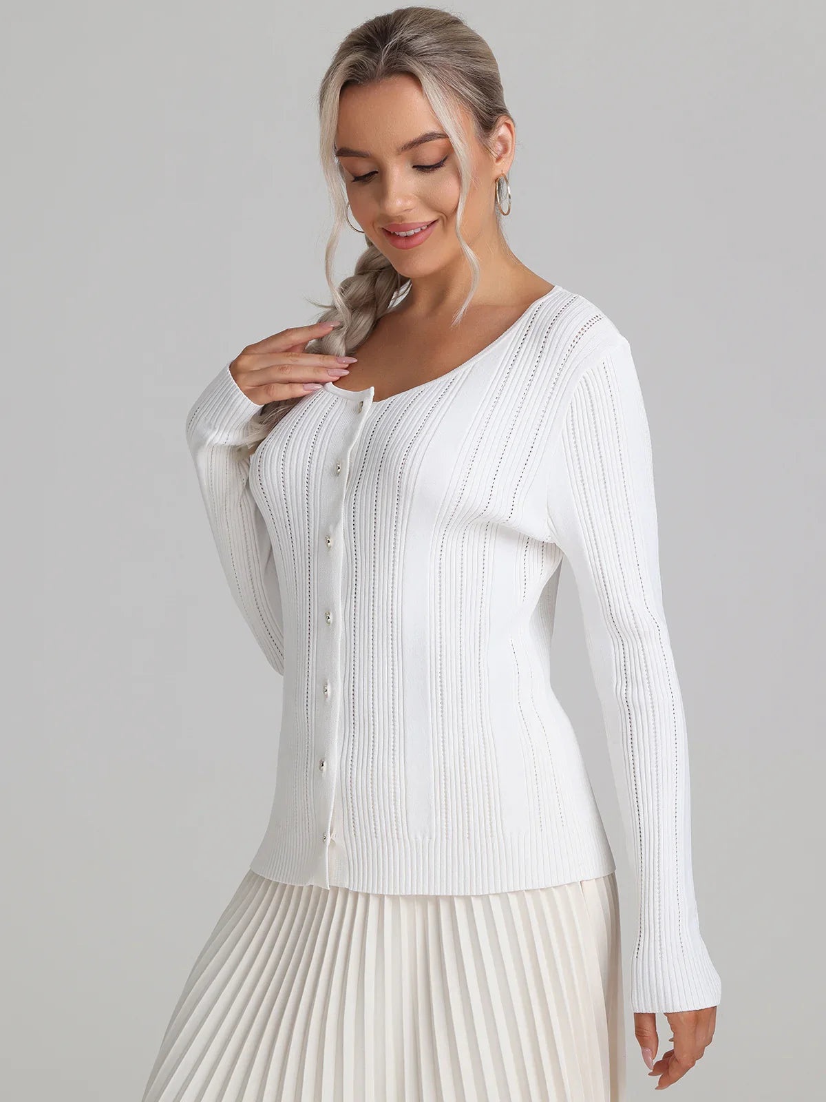 Pointelle Button Up Cardigan
