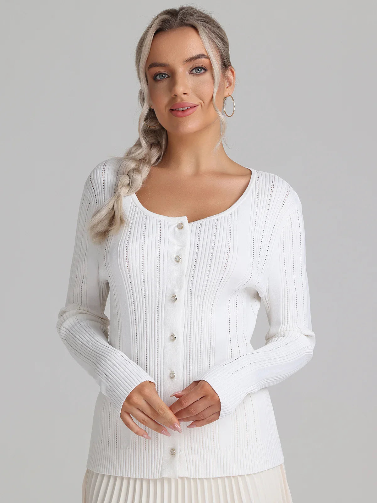 Pointelle Button Up Cardigan