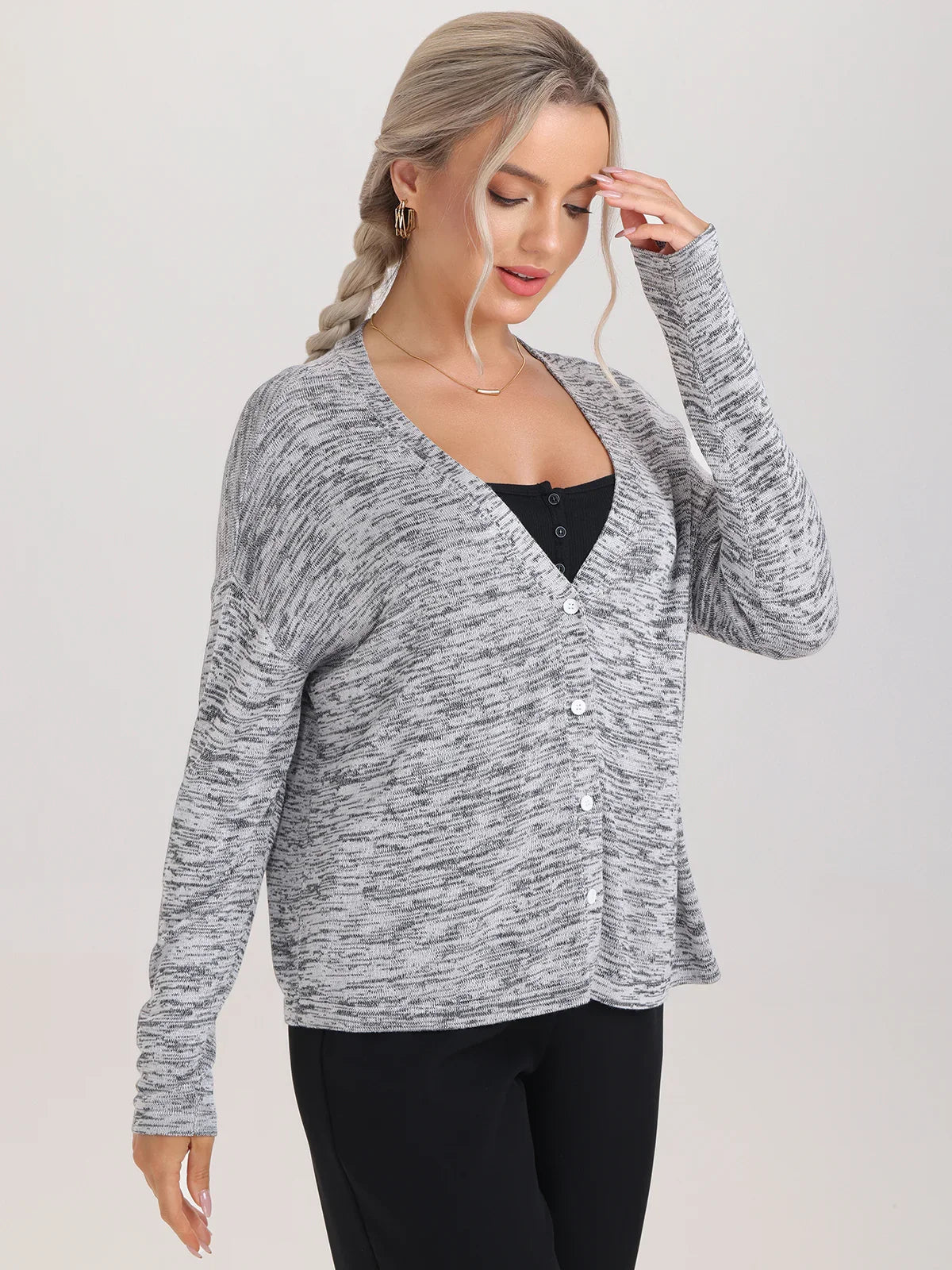Button Down Drop Shoulder Cardigan