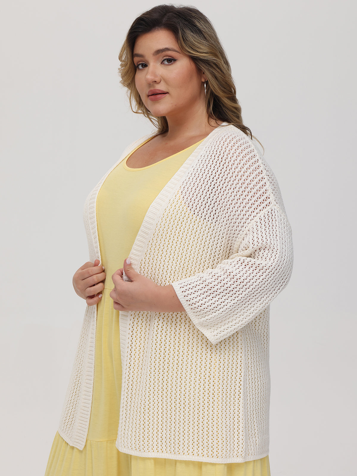 Plus Crochet Drop Shoulder Cardigan