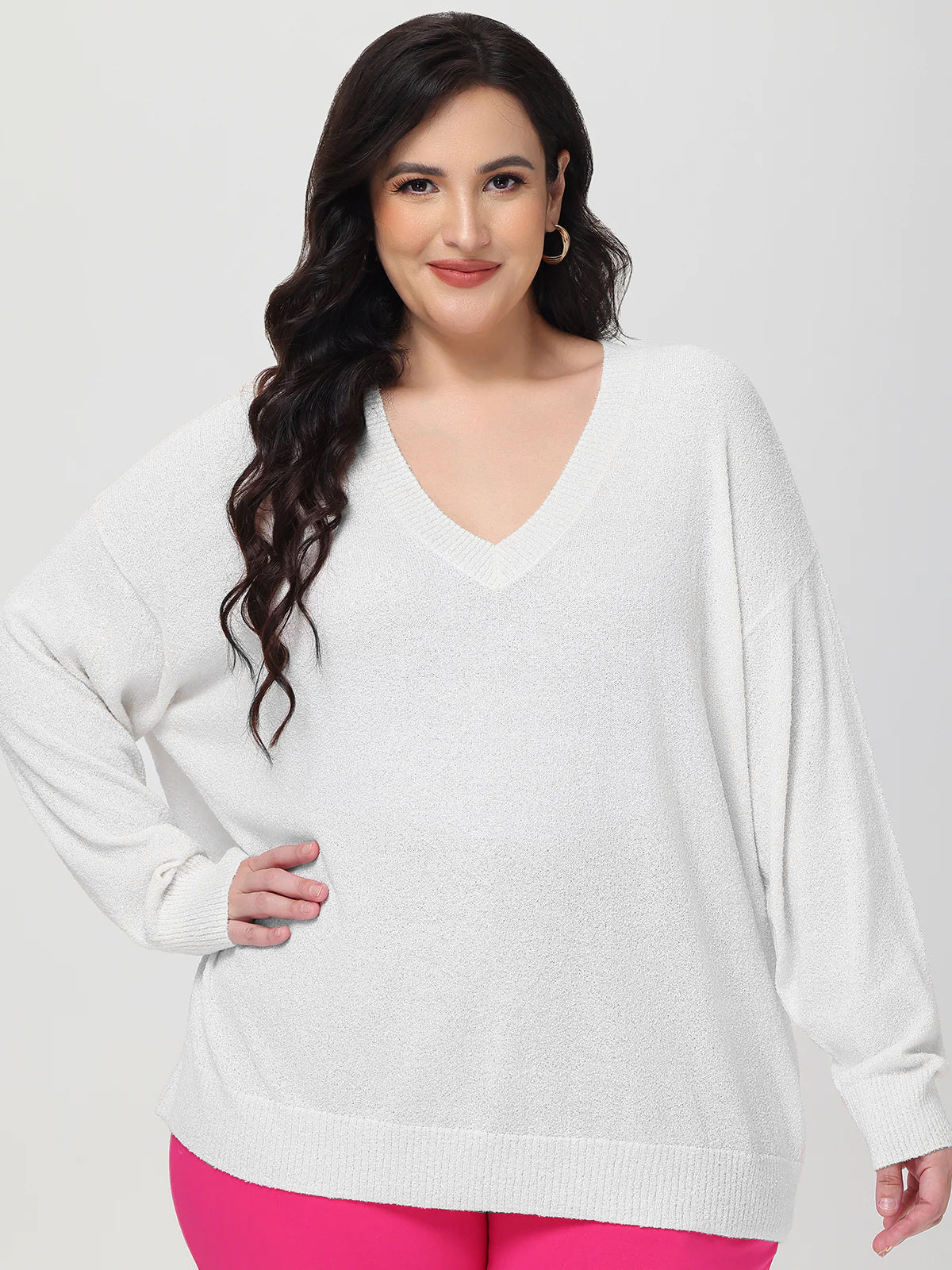 Plus V-Neck Drop Shoulder Pullover