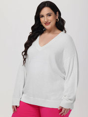 Plus V-Neck Drop Shoulder Pullover