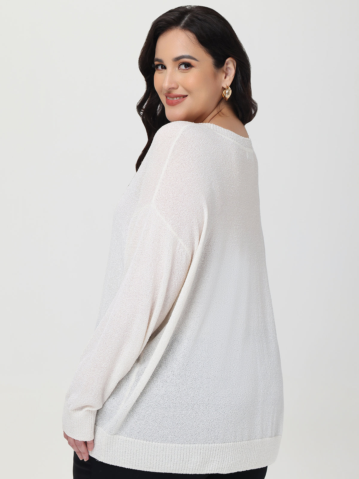 Plus V-Neck Drop Shoulder Pullover