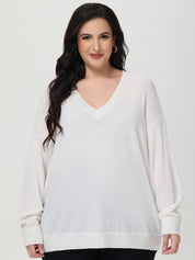 Plus V-Neck Drop Shoulder Pullover