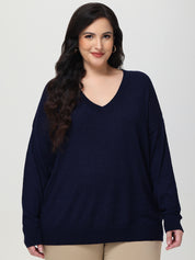 Plus V-Neck Drop Shoulder Pullover