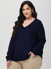 Plus V-Neck Drop Shoulder Pullover