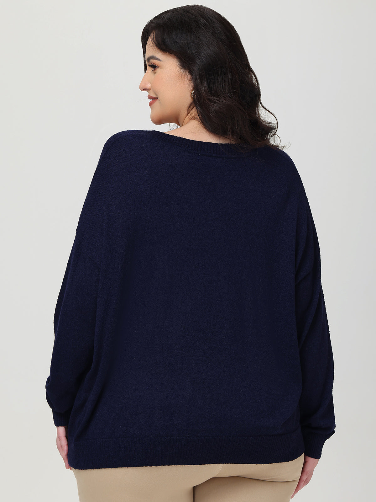 Plus V-Neck Drop Shoulder Pullover