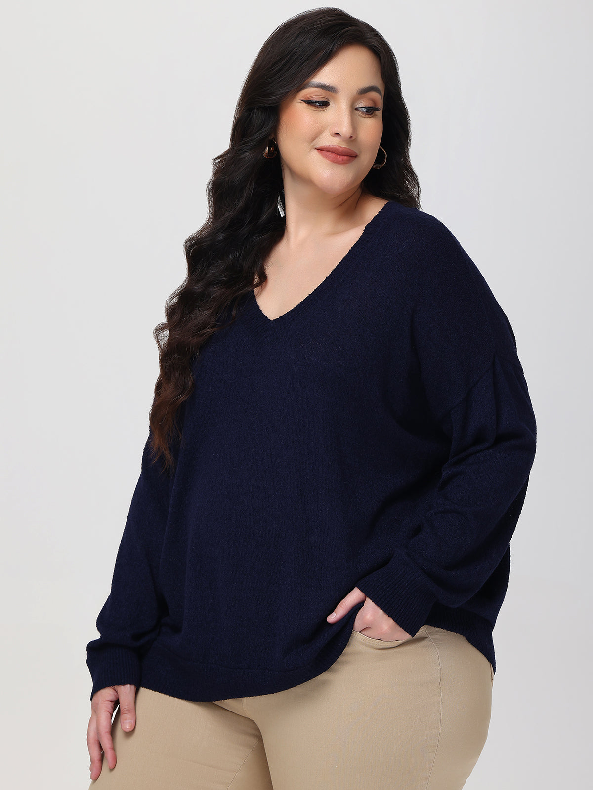 Plus V-Neck Drop Shoulder Pullover