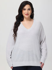 Plus V-Neck Drop Shoulder Pullover