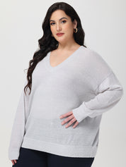 Plus V-Neck Drop Shoulder Pullover