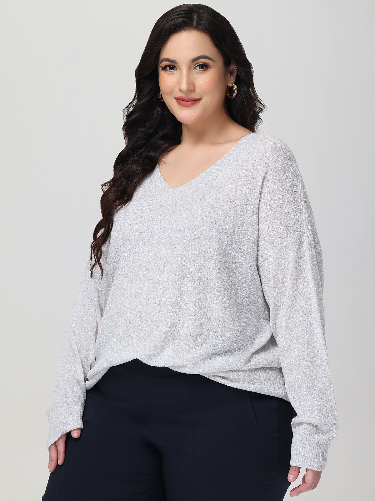 Plus V-Neck Drop Shoulder Pullover