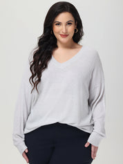 Plus V-Neck Drop Shoulder Pullover