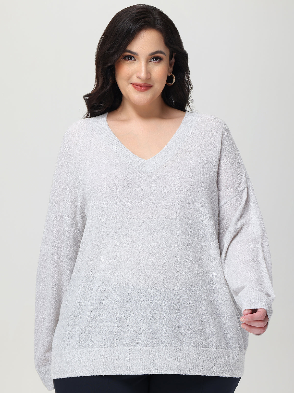 Plus V-Neck Drop Shoulder Pullover