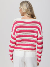 Stripe Pointelle Stitch Pullover