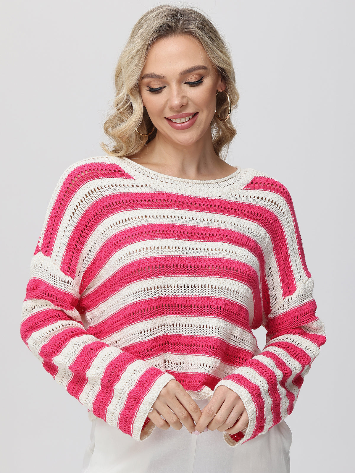 Stripe Pointelle Stitch Pullover