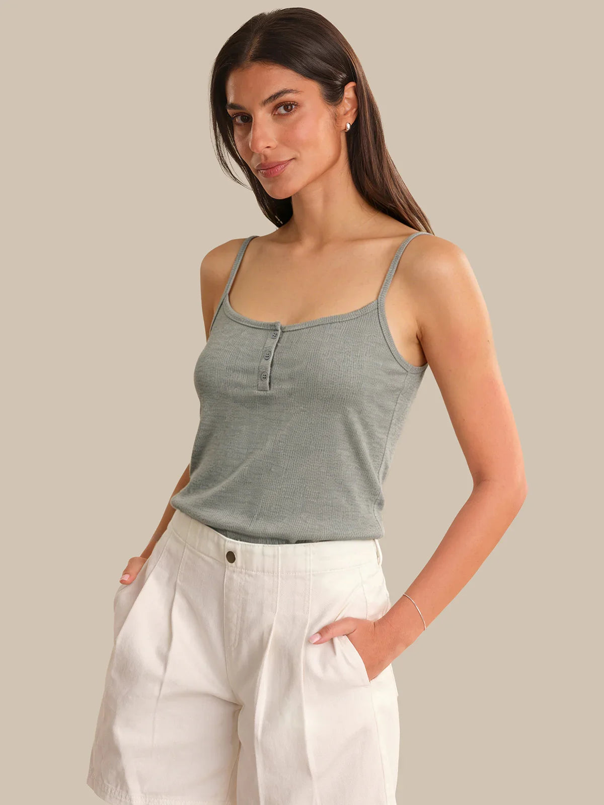 Rib Button Front Camisole