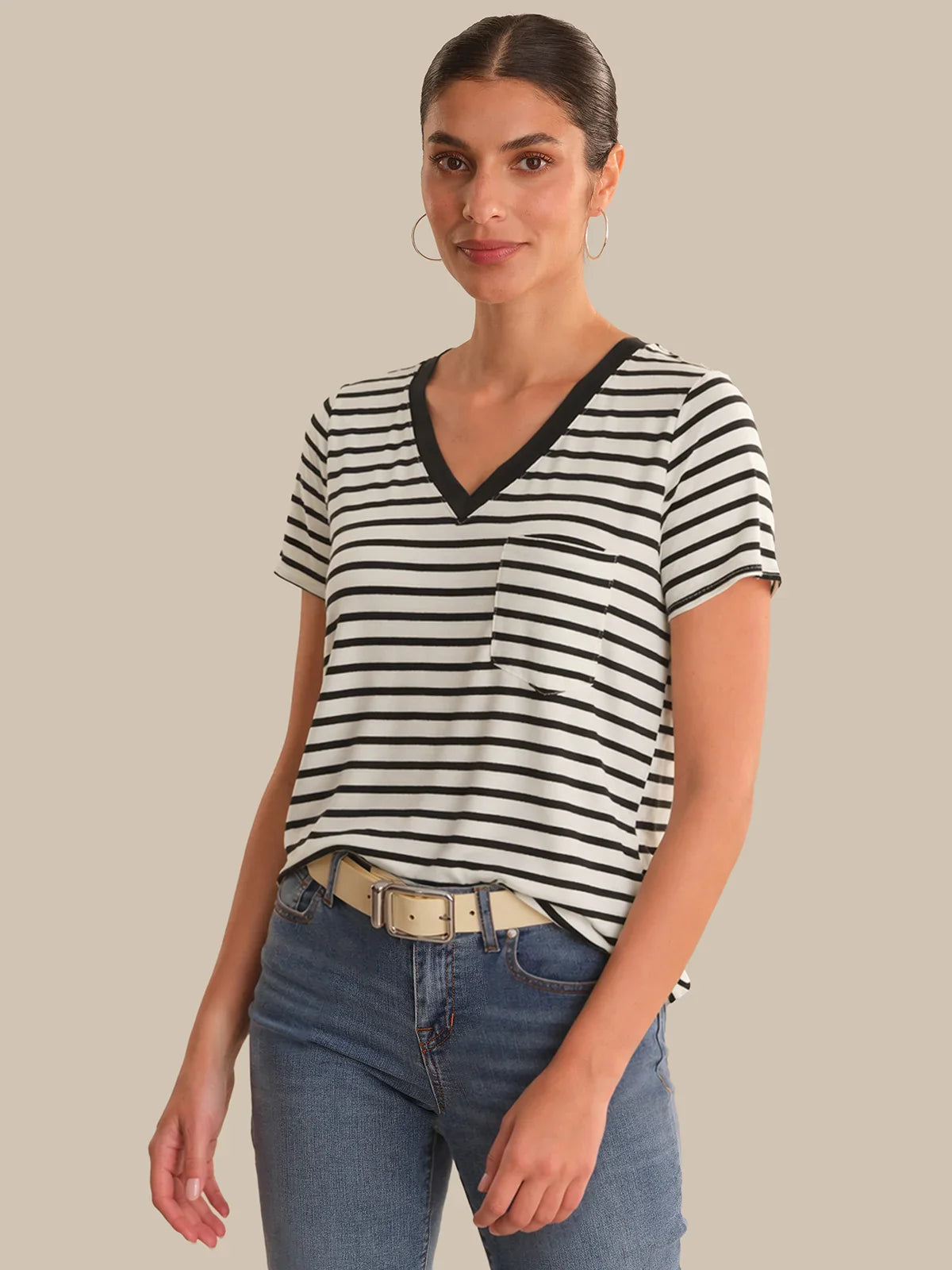 Stripe V-Neck Pocket Tee