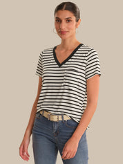 Stripe V-Neck Pocket Tee