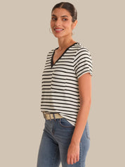 Stripe V-Neck Pocket Tee