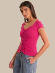 Ruched Ruffle Sleeve Tee